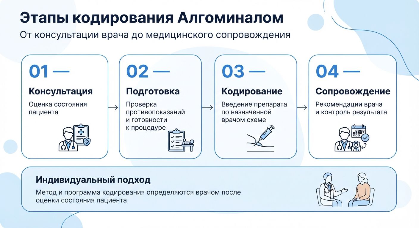 Кодирование препаратом «Алгоминал» в Гагарине инфографика